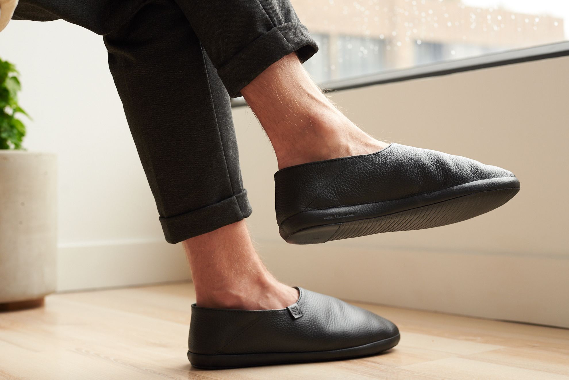 Black home shoes. Full grain leather