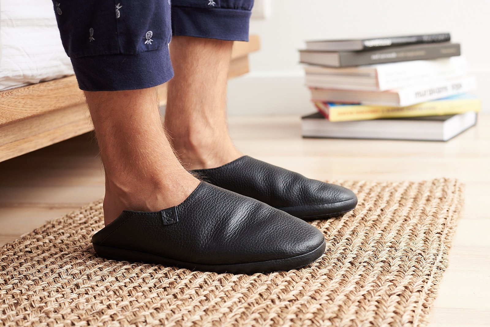 Black home shoes. Slippers and slip on