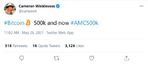Winklevoss on BTC and AMC on Twitter