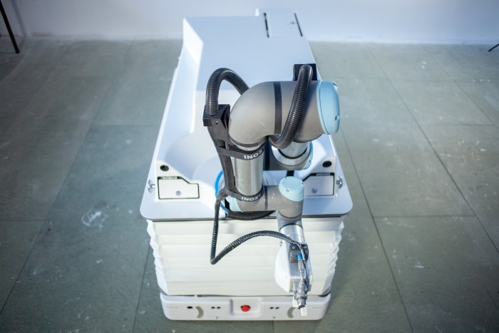 The paint robot is at present limited to working on flat ground and can spray paint up to a height of 3.5 metres