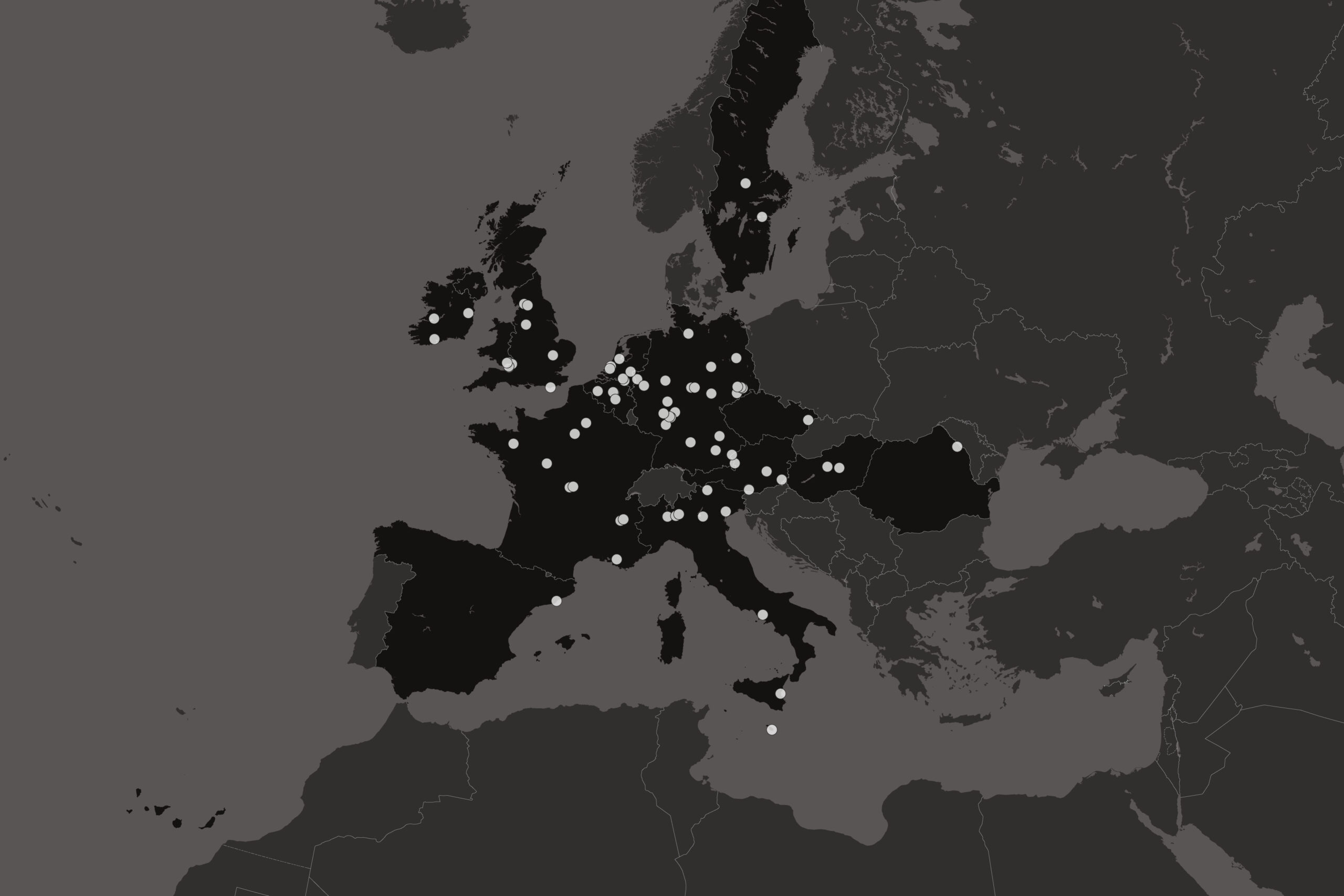 A map of semiconductor supply chain locations which covers much of Europe