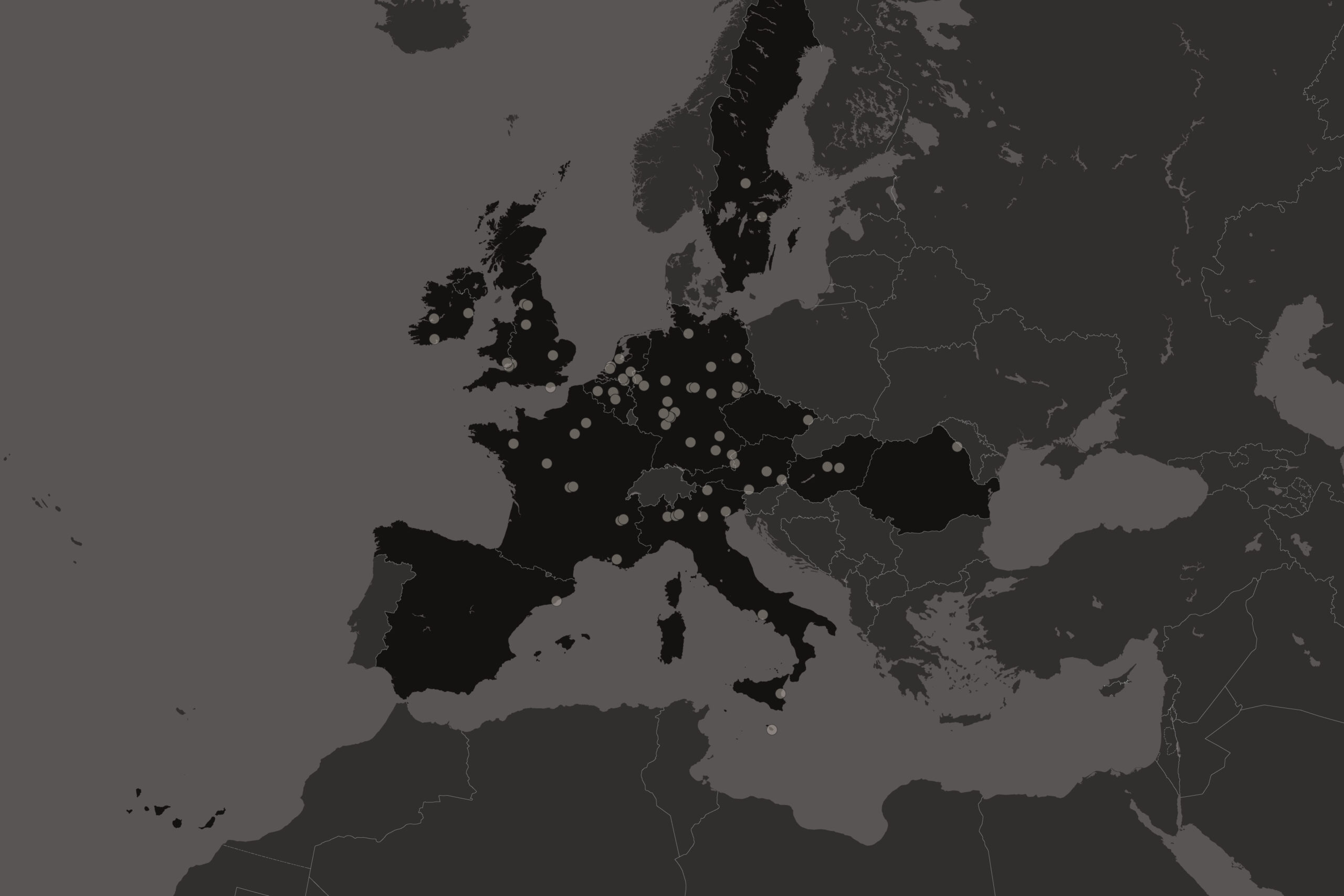 A map of semiconductor supply chain locations which covers much of Europe 