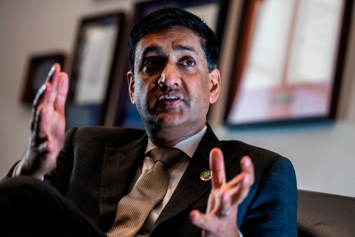 Ro Khanna gestures with both hands as he talks. 
