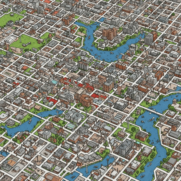 Image 3: The Gerrymandering Maze

Description: An aerial view of a city where the streets and neighborhoods are contorted into a complex and illogical maze. These maze walls represent the gerrymandered district lines. Tiny, confused people are seen trying to navigate the labyrinth, illustrating how communities are carved up and disoriented by the process.