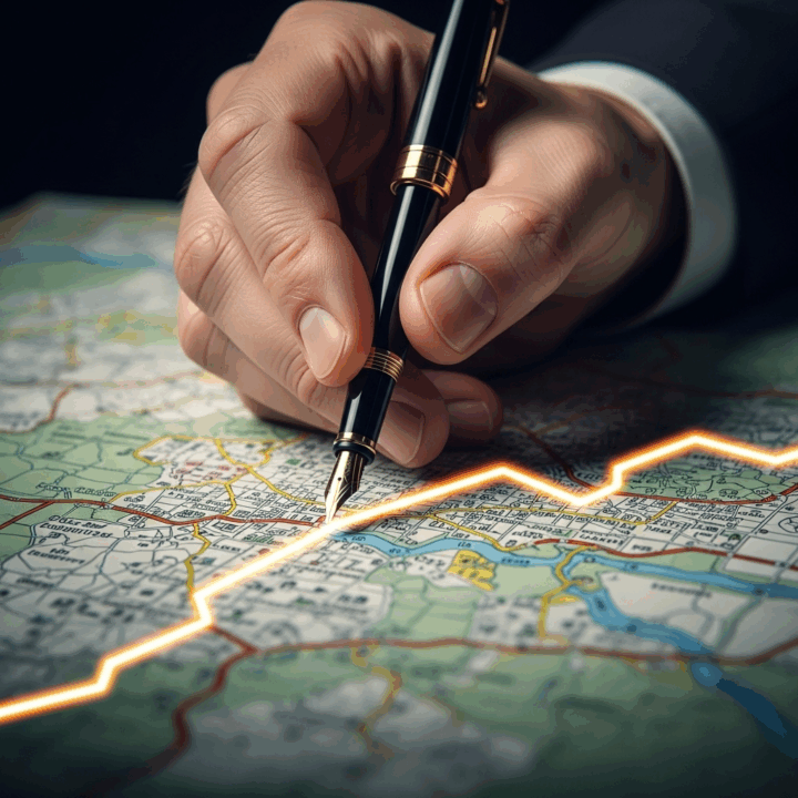 Image 2: The Politician's Pen

Description: A close-up, dramatic shot of a hand in a suit sleeve holding a fountain pen. The pen isn't writing on paper, but is literally drawing a bright, jagged line across a photorealistic map of a town, unnaturally dividing neighborhoods and even houses.

Concept: This is a powerful and direct representation of gerrymandering as an act of creation, where politicians actively draw their own victory maps.